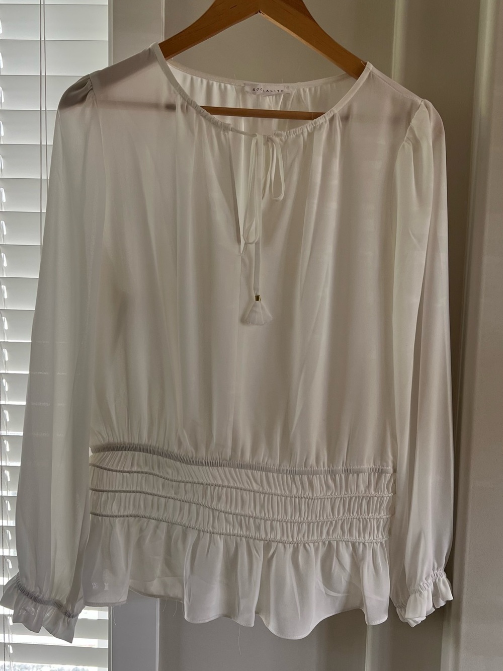 Socialite White Tie-Neck Blouse